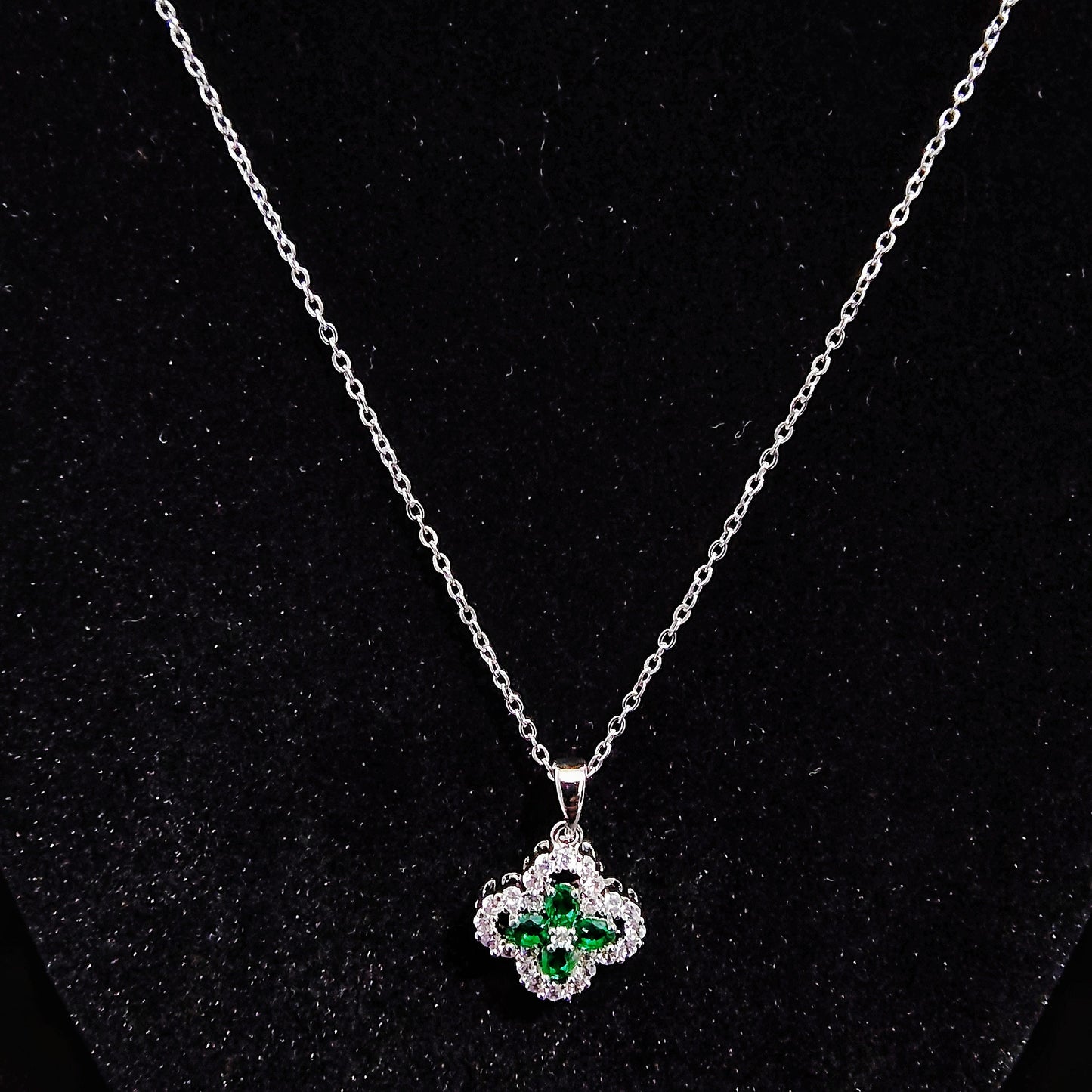 Green Four-Leaf Clover Crystal Pendant