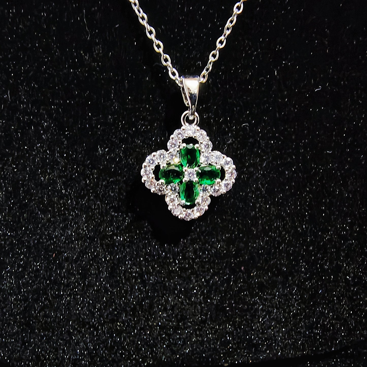 Green Four-Leaf Clover Crystal Pendant