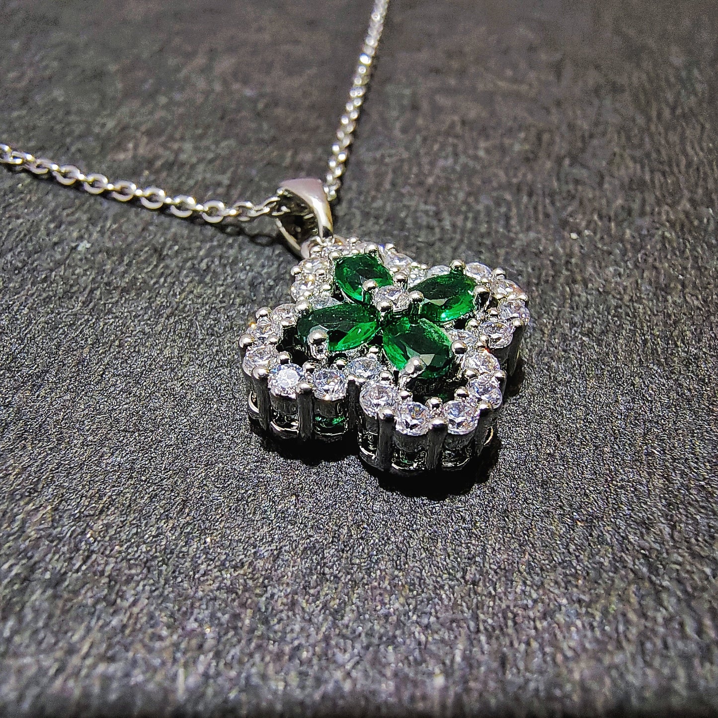 Green Four-Leaf Clover Crystal Pendant