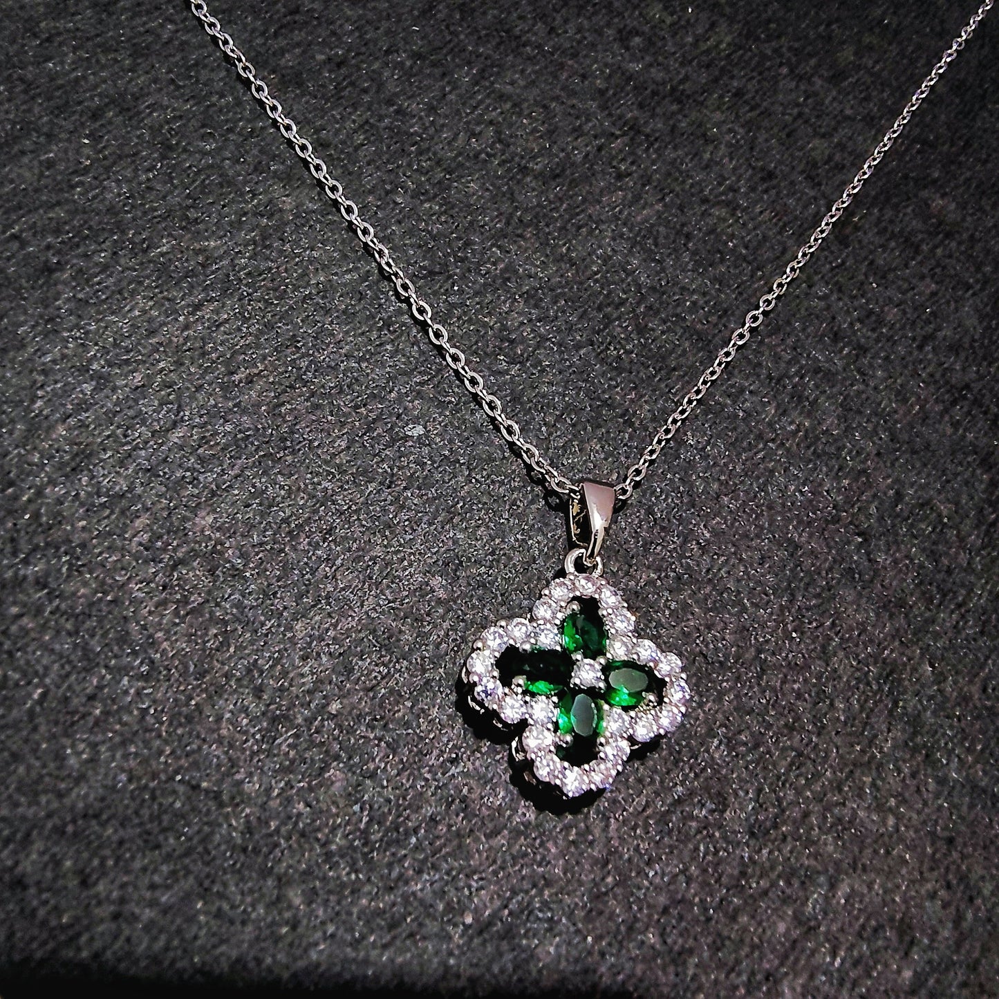Green Four-Leaf Clover Crystal Pendant