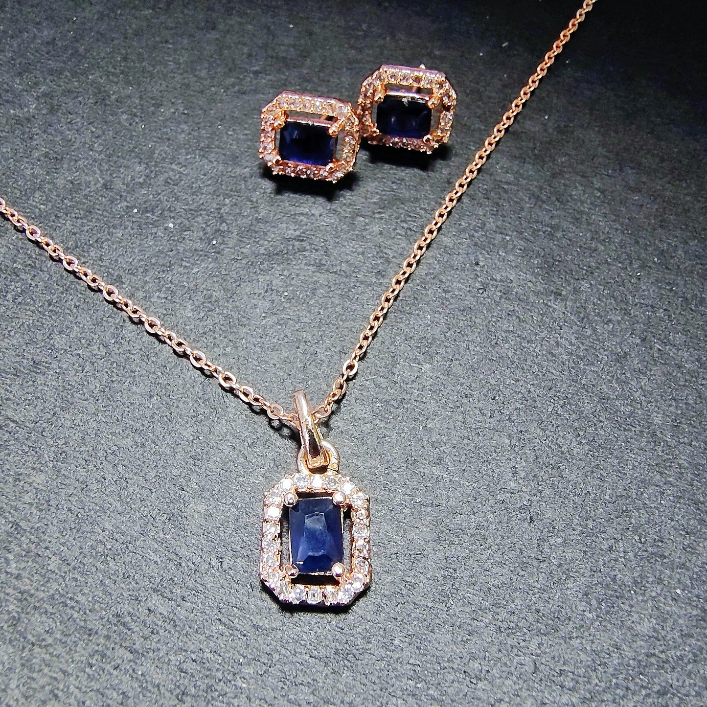 Luxe Emerald-Cut Blue Stone Jewelry Set