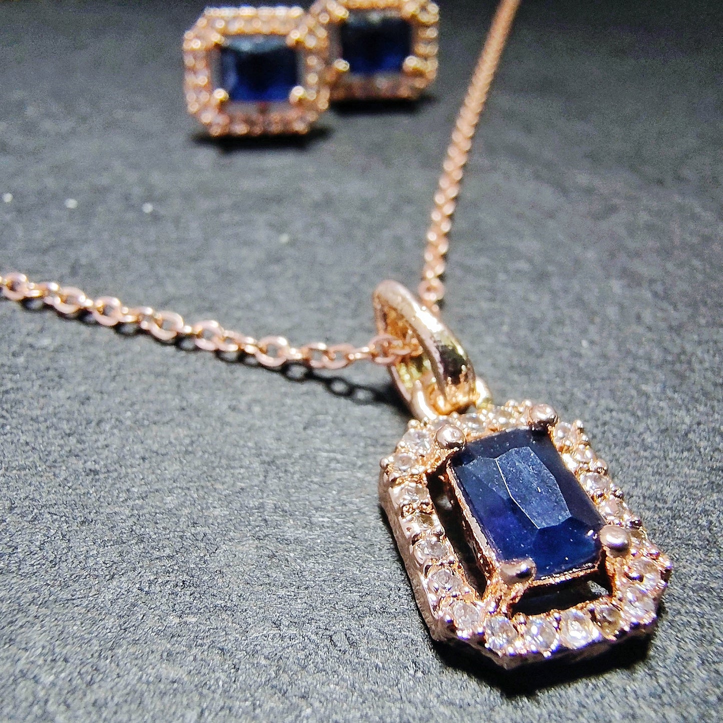 Luxe Emerald-Cut Blue Stone Jewelry Set