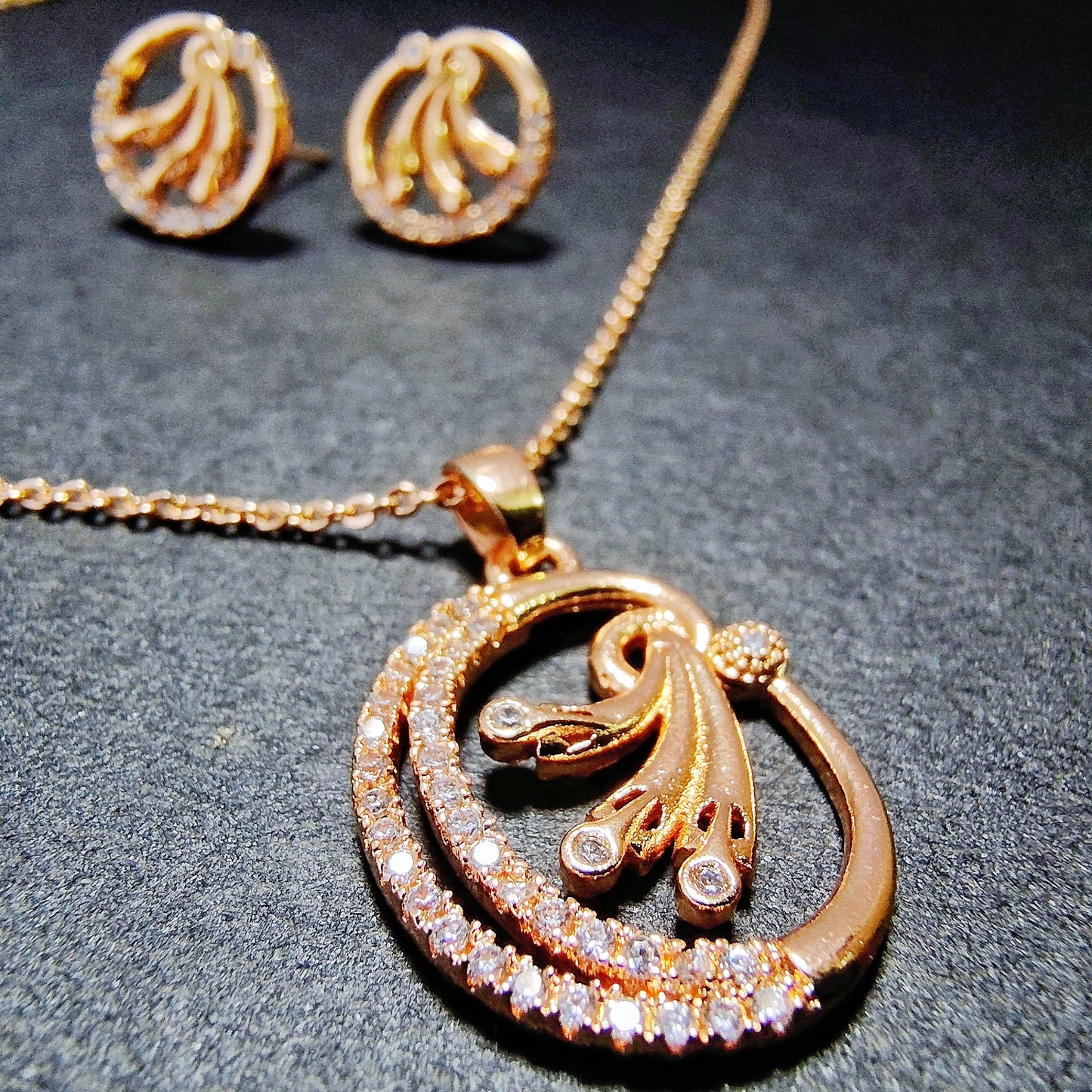 Floral Wave Crystal Necklace and Stud Earrings