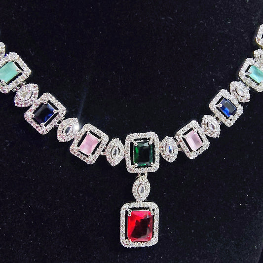 Luxury Multicolor Crystal Necklace & Drop Earrings