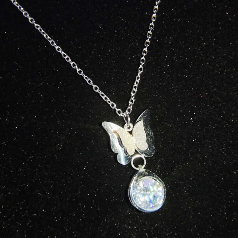 Elegant Two-Tone Butterfly Necklace with Sparkling Gem
