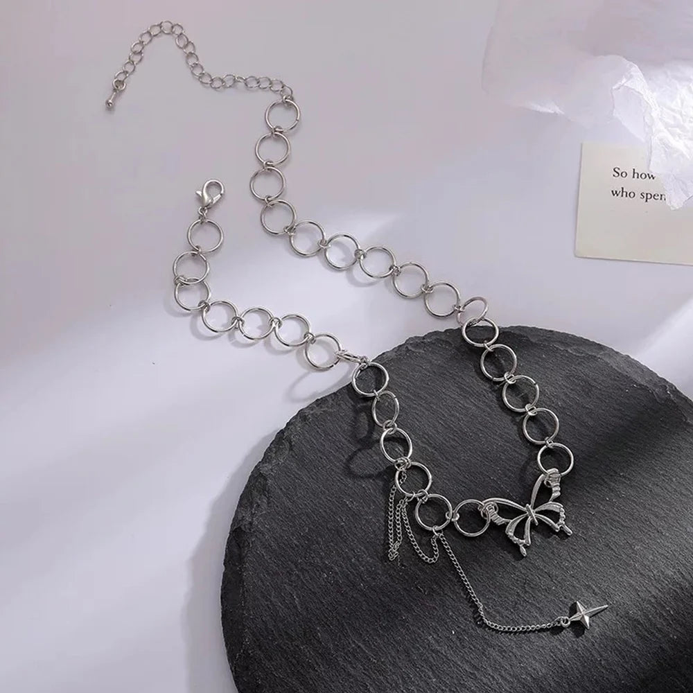 Geometric Circle Star Tassel Butterfly Choker Necklace
