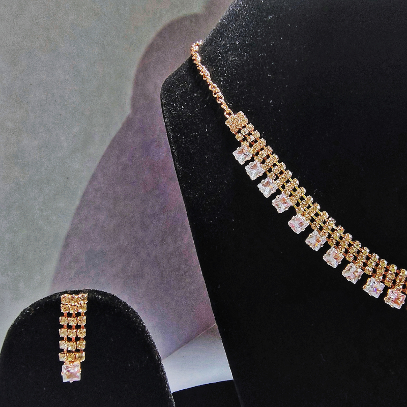 Elegant Gold American Diamond Necklace Set