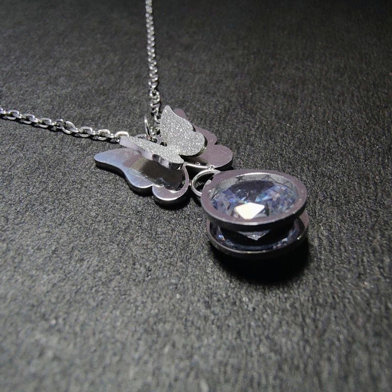 Elegant Two-Tone Butterfly Necklace with Sparkling Gem