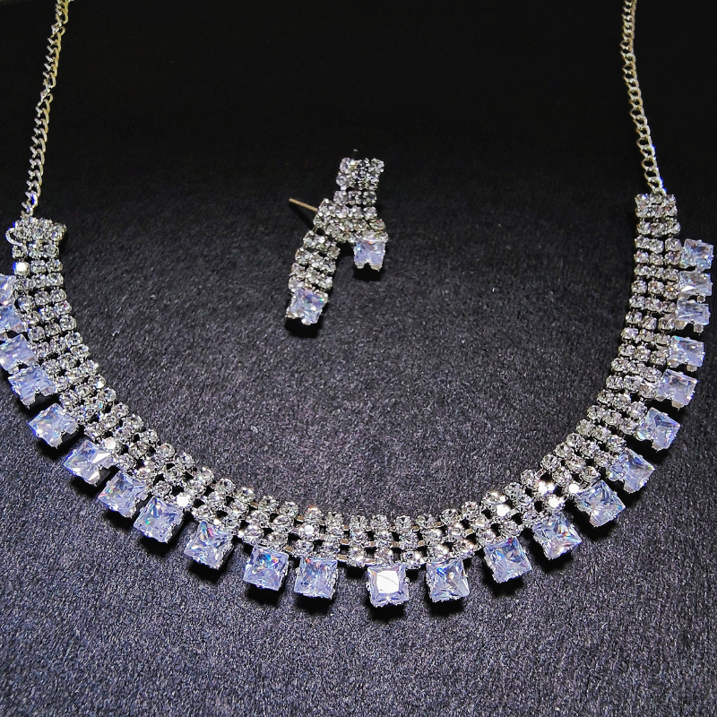 Glamorous Silver American Diamond Necklace and Earring Set