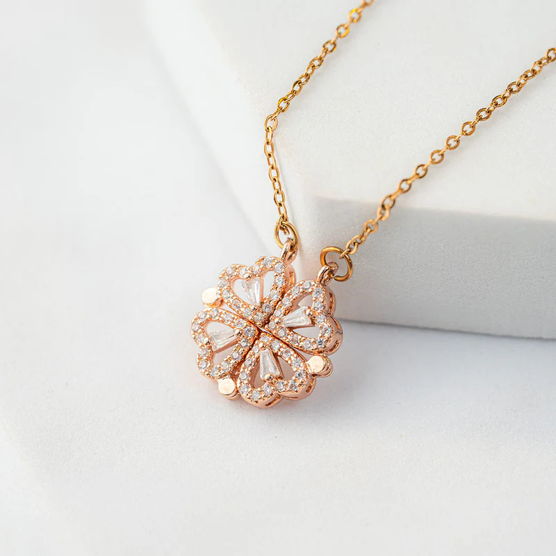 Magnetic Heart Clover Pendant Necklace – 2-in-1 Design
