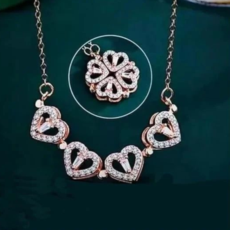 Magnetic Heart Clover Pendant Necklace – 2-in-1 Design