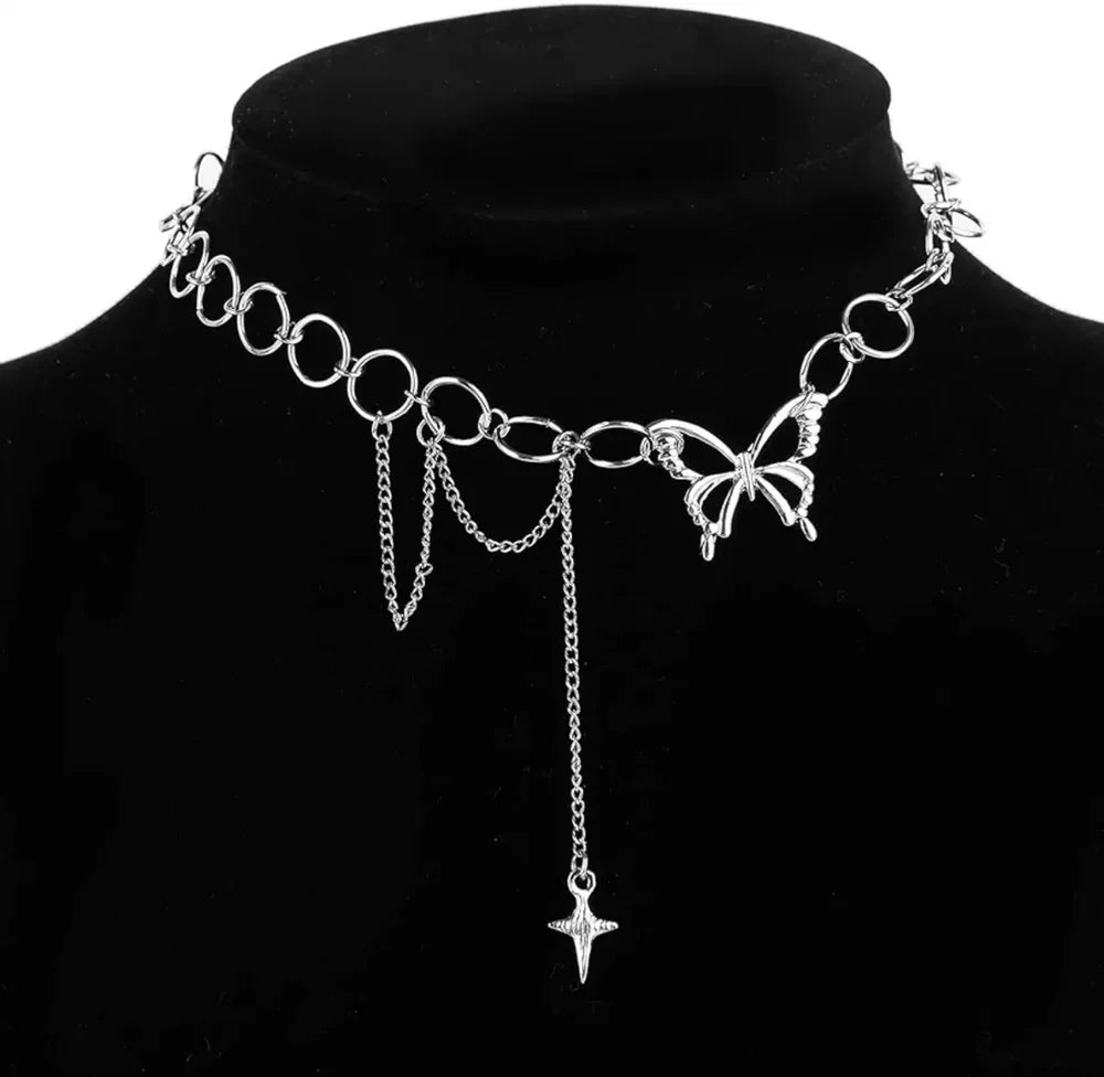 Geometric Circle Star Tassel Butterfly Choker Necklace