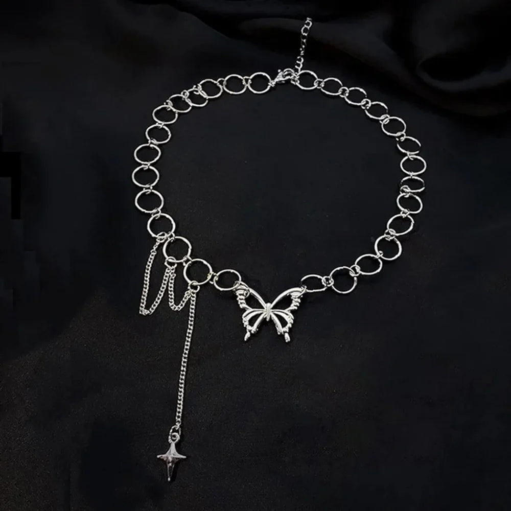Geometric Circle Star Tassel Butterfly Choker Necklace