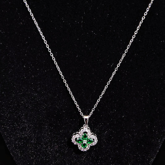 Green Four-Leaf Clover Crystal Pendant
