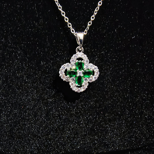 Green Four-Leaf Clover Crystal Pendant