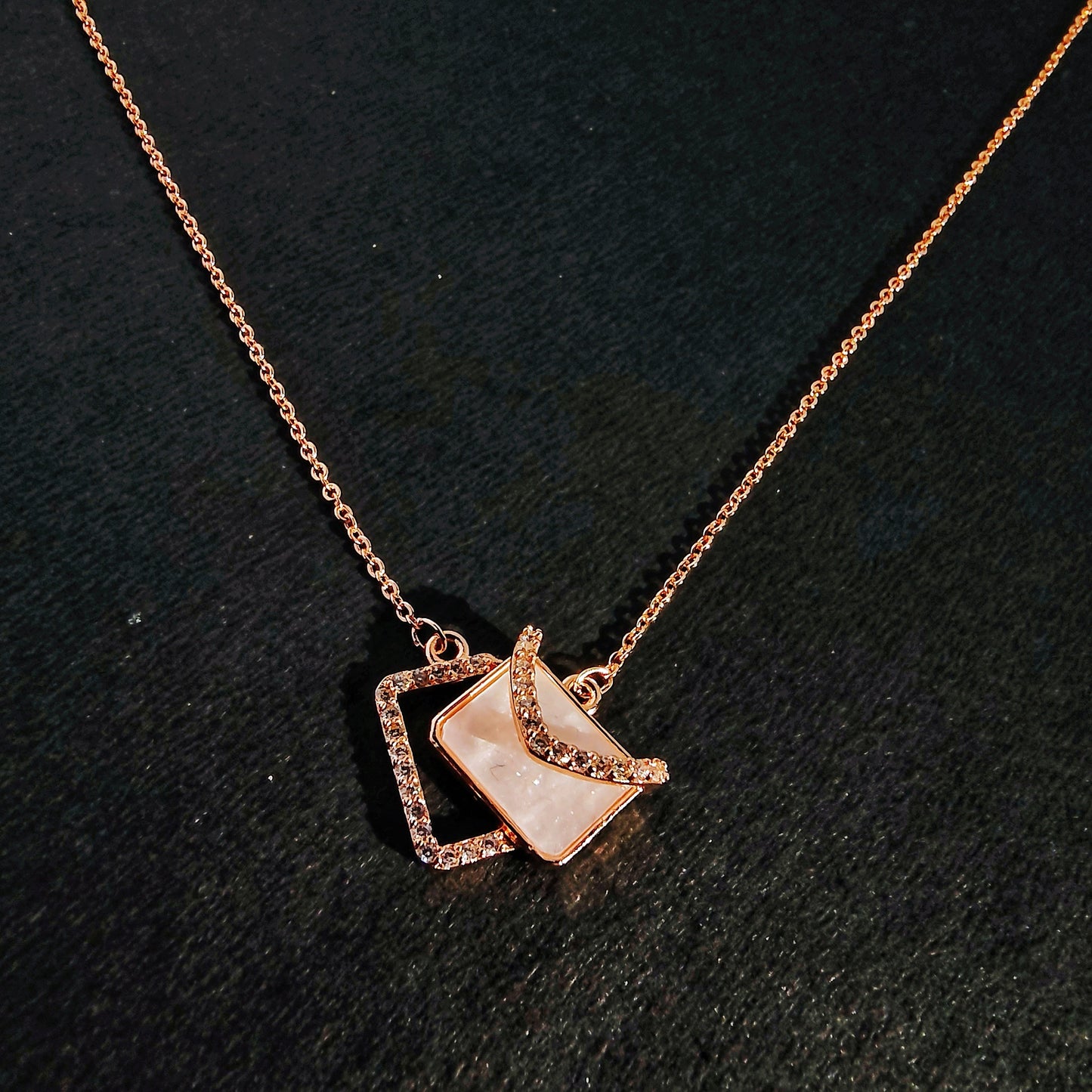 Crystal Accented Gold Geometric Necklace