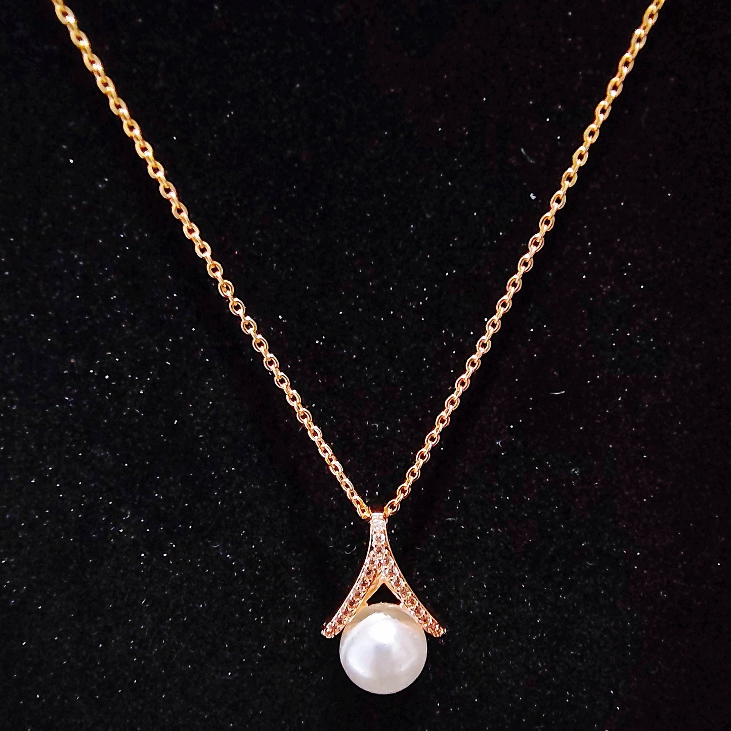 Dainty Pearl Drop Necklace with Crystal Accents