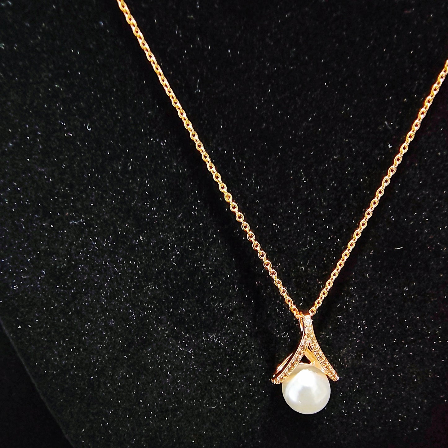 Dainty Pearl Drop Necklace with Crystal Accents