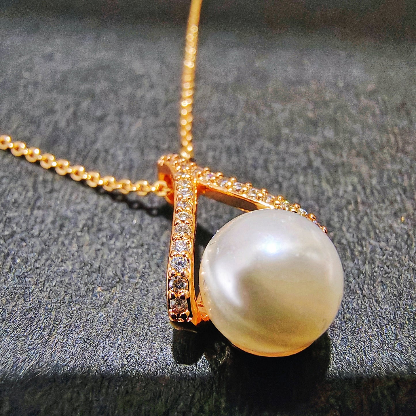 Dainty Pearl Drop Necklace with Crystal Accents