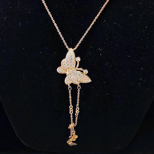 Elegant Crystal Butterfly Lariat Necklace