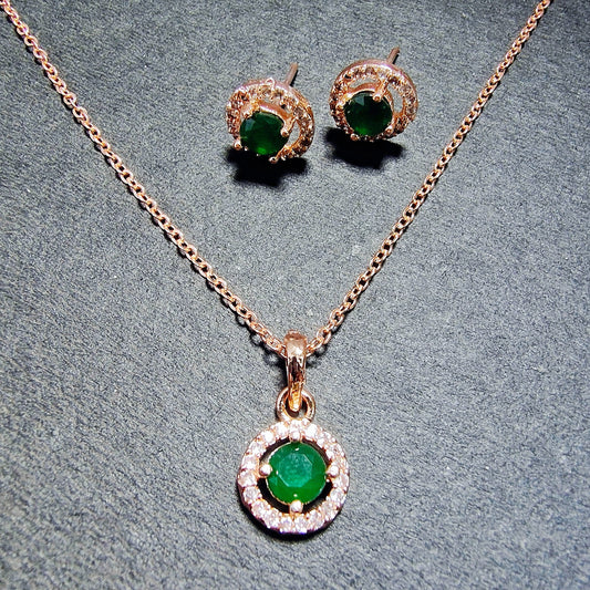 Emerald Green Stone Necklace & Stud Earrings Set