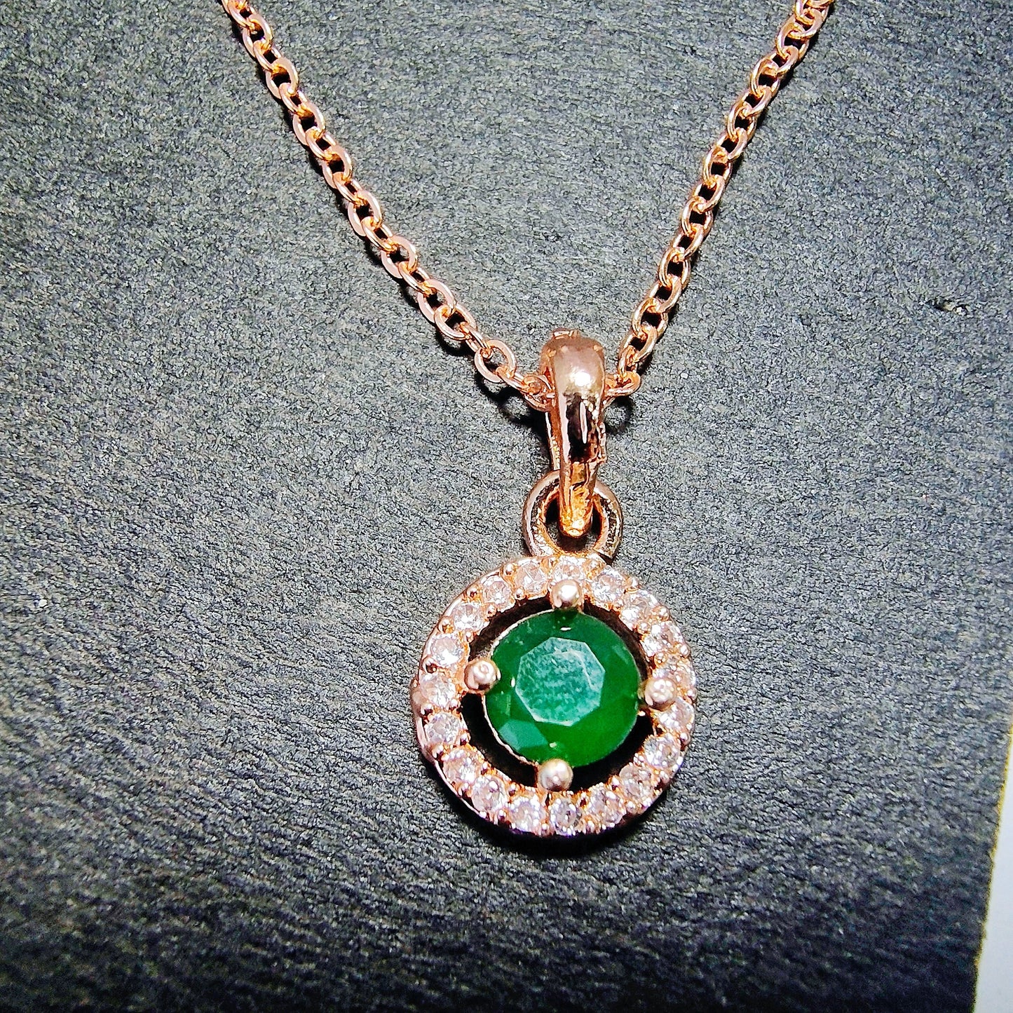 Emerald Green Stone Necklace & Stud Earrings Set