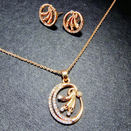 Floral Wave Crystal Necklace and Stud Earrings