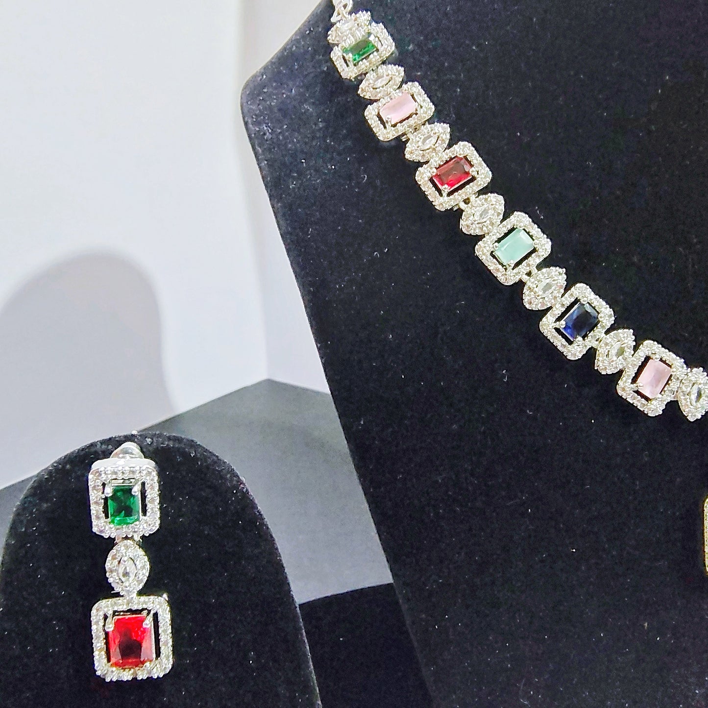 Luxury Multicolor Crystal Necklace & Drop Earrings