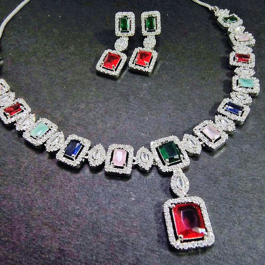Luxury Multicolor Crystal Necklace & Drop Earrings