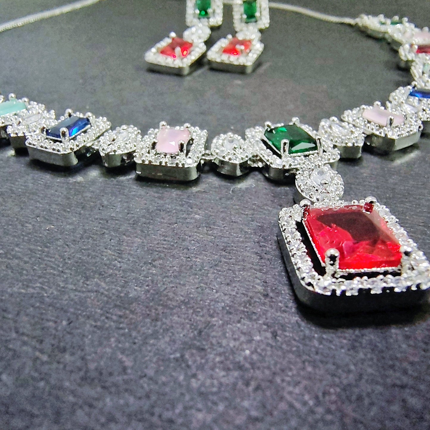 Luxury Multicolor Crystal Necklace & Drop Earrings