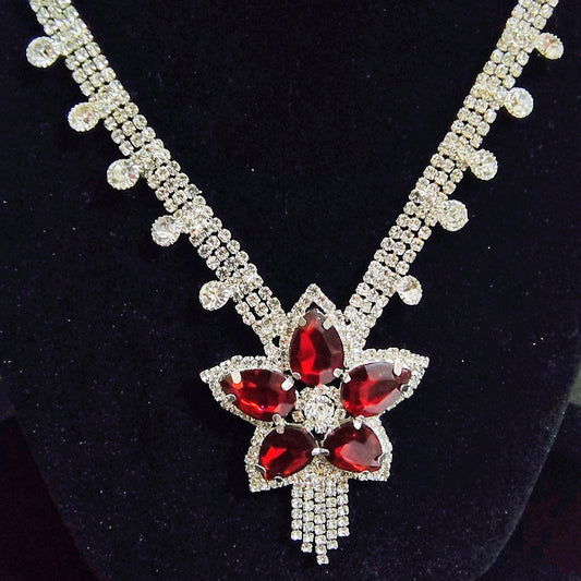 Crimson Blossom Statement Necklace Set
