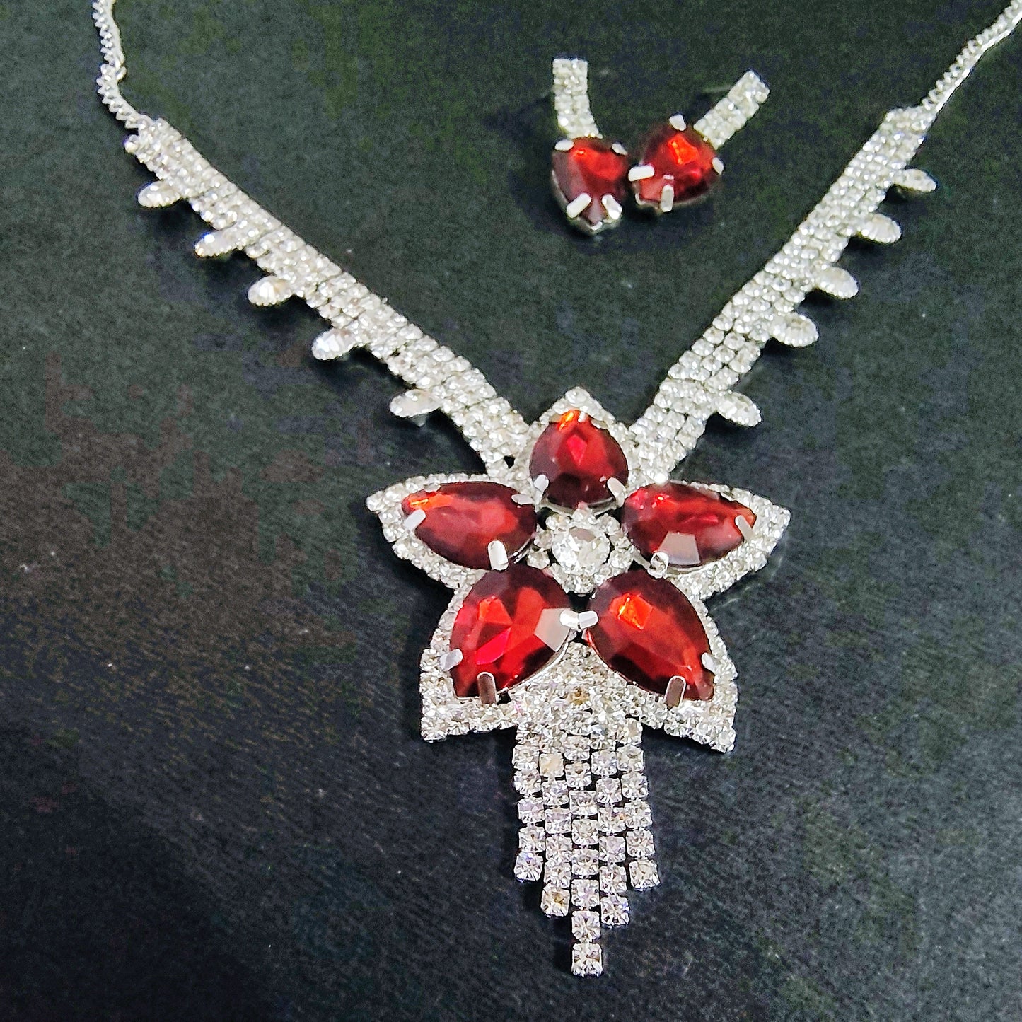 Crimson Blossom Statement Necklace Set