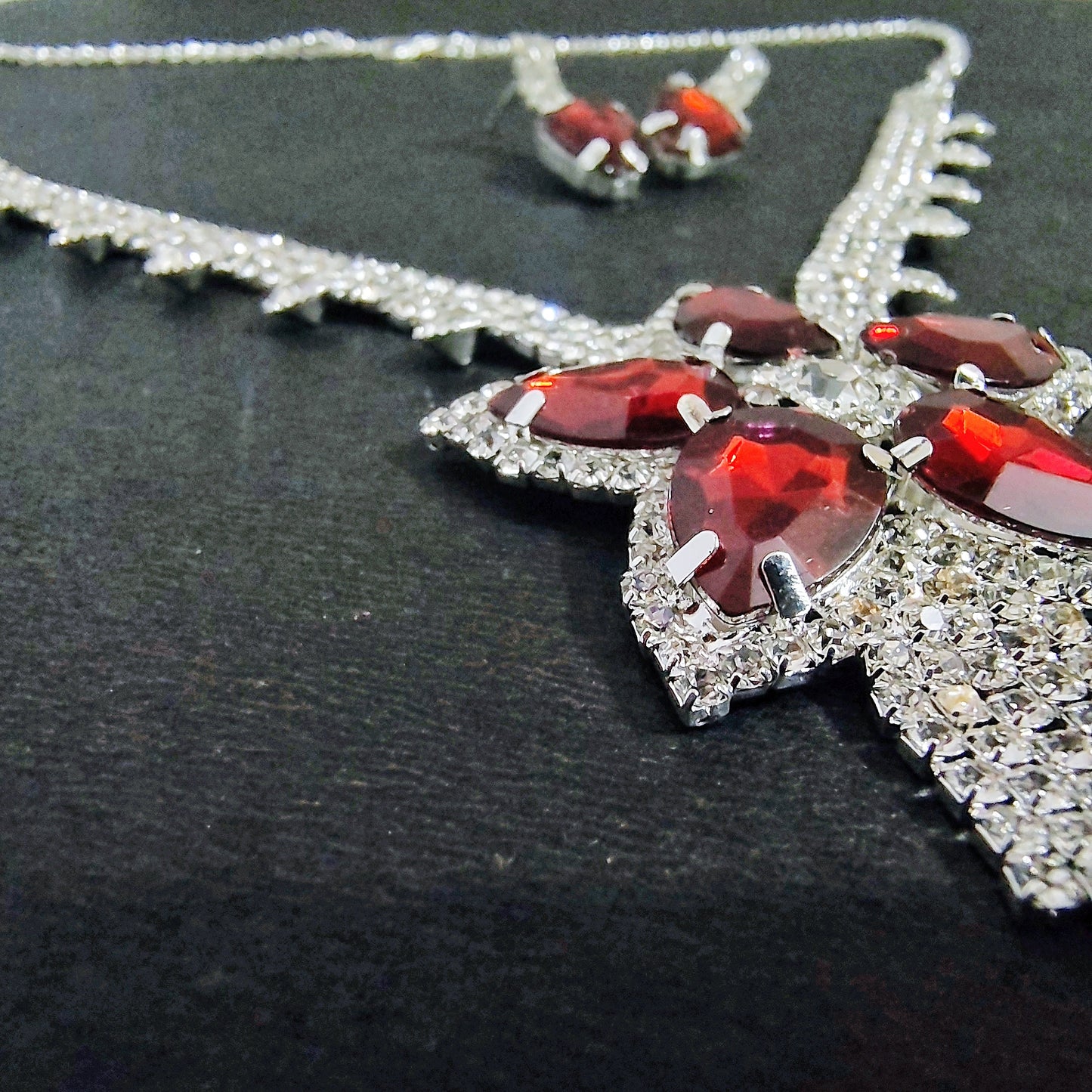 Crimson Blossom Statement Necklace Set