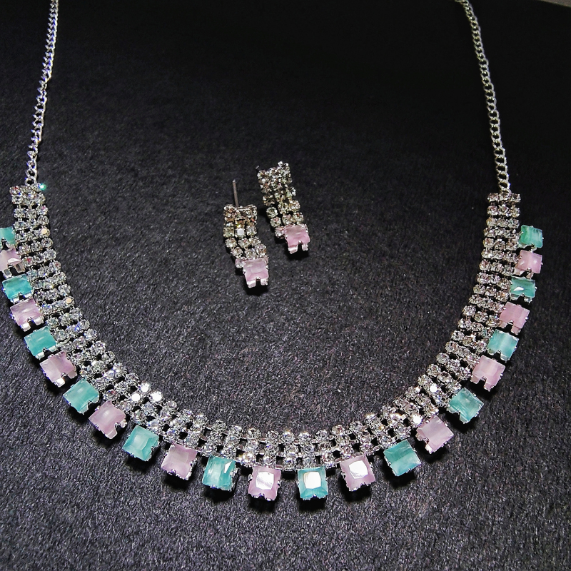 Charming Silver Necklace with Pastel Stone Accents