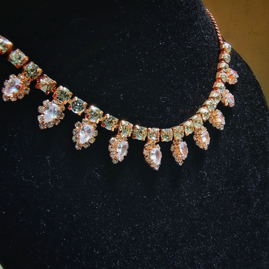Gold Crystal Drop Necklace & Earring Set