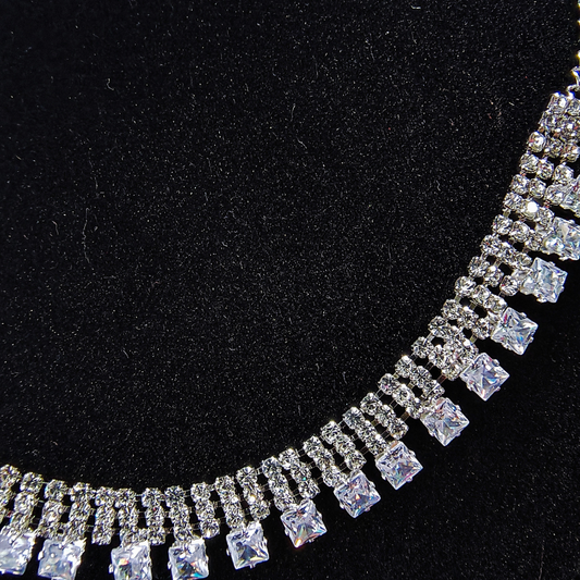 Glamorous Silver American Diamond Necklace and Earring Set