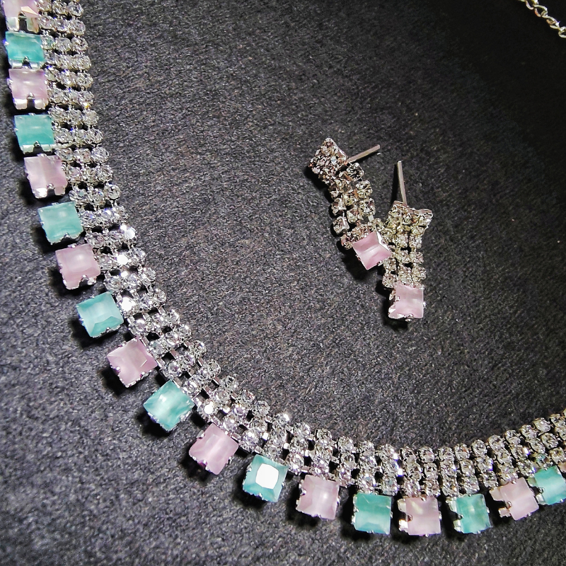 Charming Silver Necklace with Pastel Stone Accents