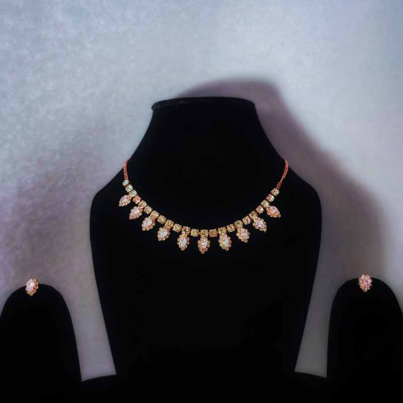 Gold Crystal Drop Necklace & Earring Set
