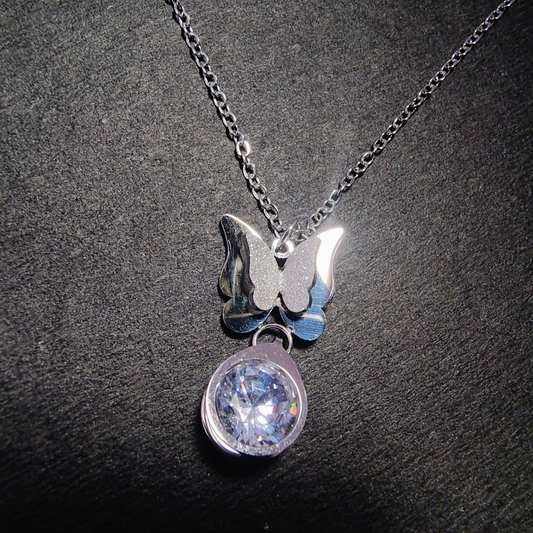 Elegant Two-Tone Butterfly Necklace with Sparkling Gem