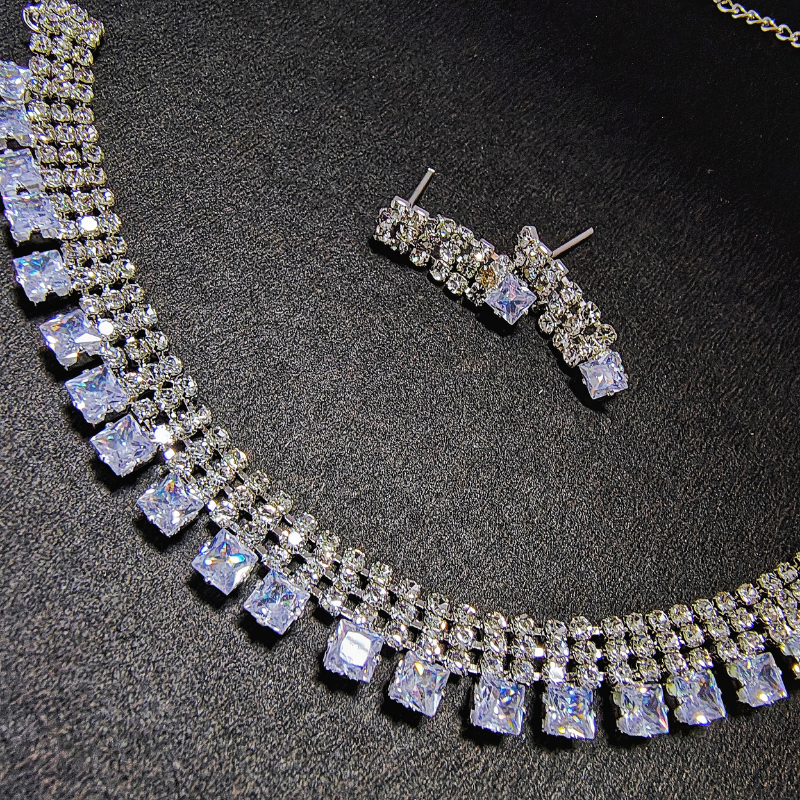 Glamorous Silver American Diamond Necklace and Earring Set