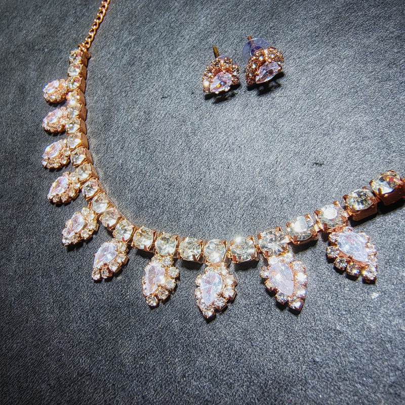 Gold Crystal Drop Necklace & Earring Set