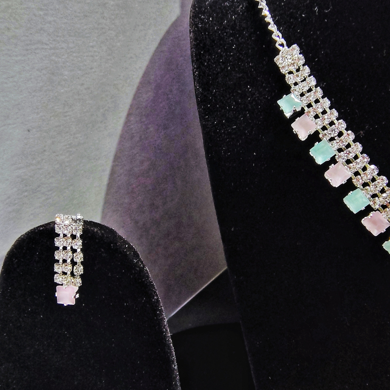 Charming Silver Necklace with Pastel Stone Accents