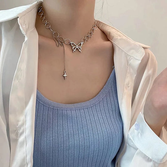Geometric Circle Star Tassel Butterfly Choker Necklace