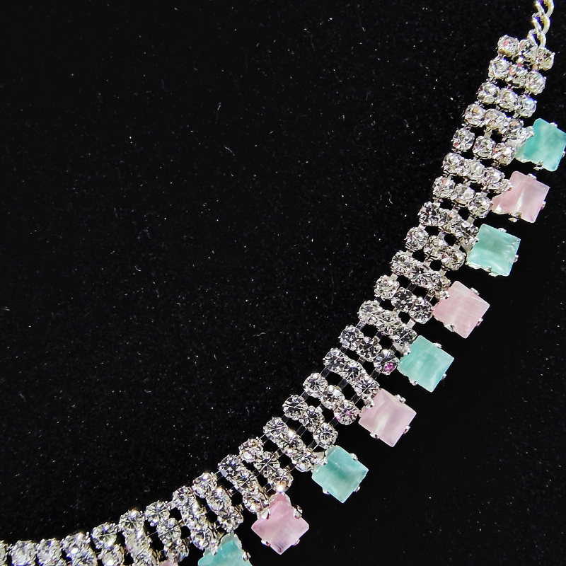 Charming Silver Necklace with Pastel Stone Accents