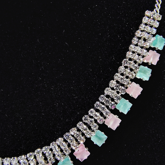 Charming Silver Necklace with Pastel Stone Accents