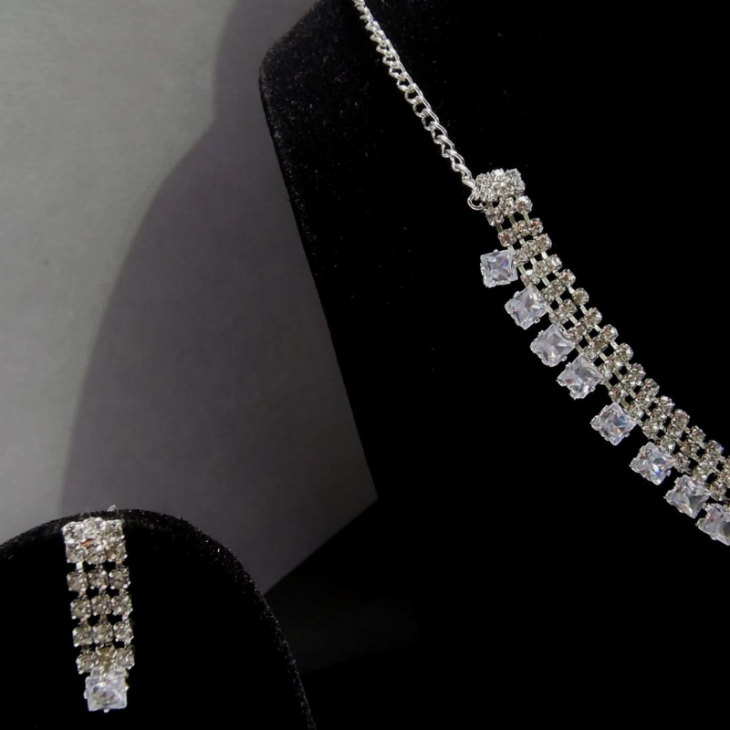 Glamorous Silver American Diamond Necklace and Earring Set