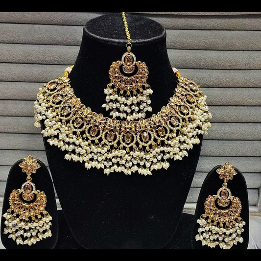 Antique Gold-Plated Pearl Kundan Set