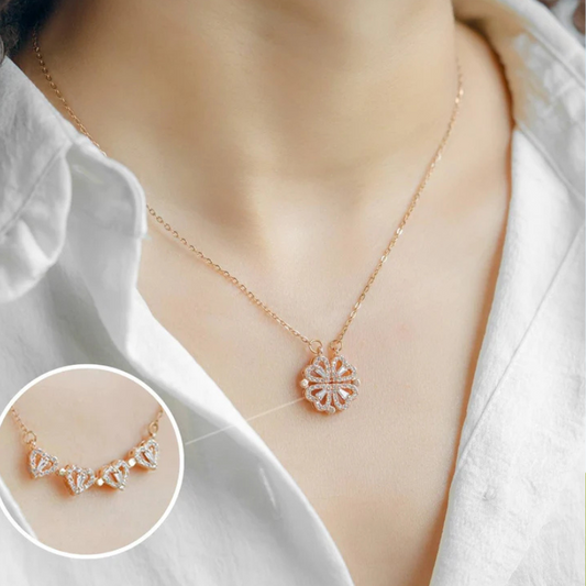 Magnetic Heart Clover Pendant Necklace – 2-in-1 Design