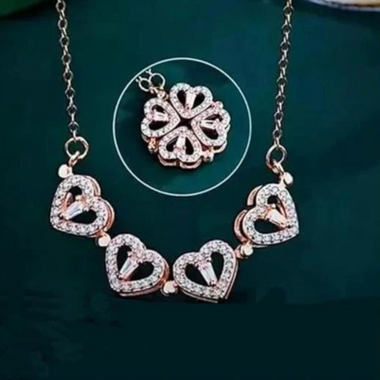Magnetic Heart Clover Pendant Necklace – 2-in-1 Design